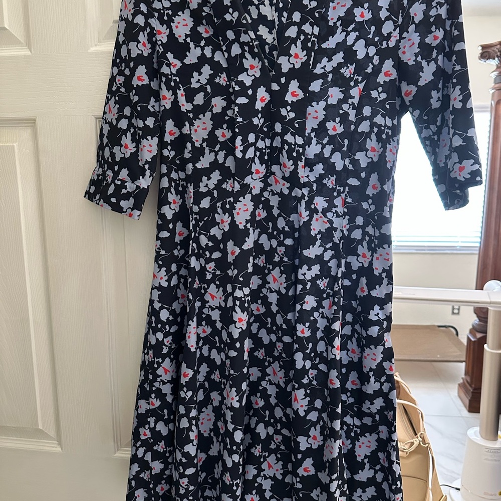Derek Lam Black and Red Floral Long Sleeve Dress